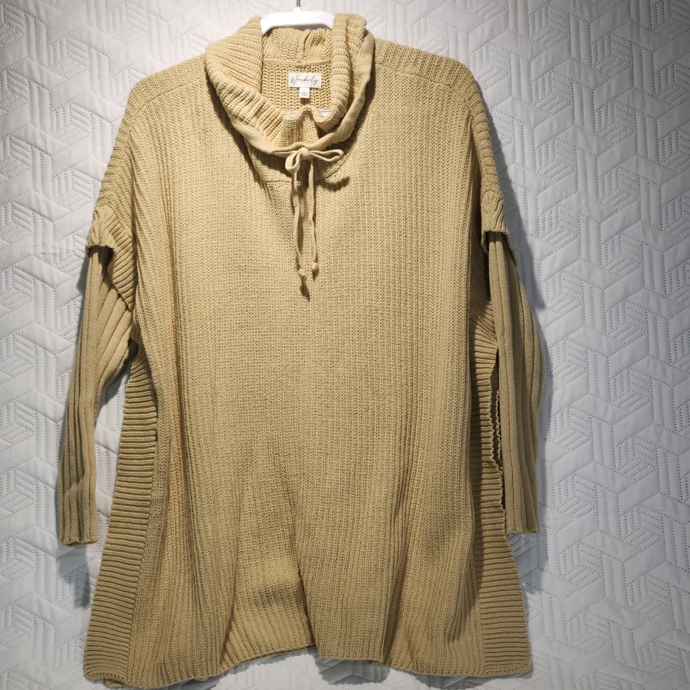 Wonderly Women's Beige Cowl Neck Long Sleeve Knit‎ Tunic Sweater Size L